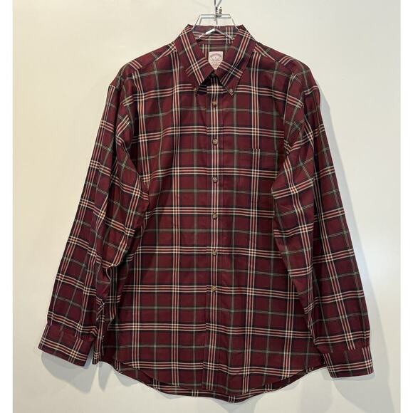 Brooks‎ Brothers Maroon Plaid Button Up Shirt Mens Size XL (1104) - Picture 1 of 5